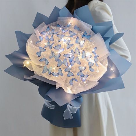 Kit Bouquet Papillons - 33 Pièces - Matériel pour Création Manuelle avec Guirlande Lumineuse LED - Idée Cadeau Saint-Valentin Anniversaire Fiançailles (1/5)