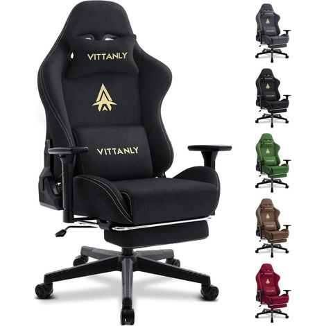 Gaming Stuhl Vittanly Schwarz, Ergonomisch mit Fußstütze & Kopfstütze (1/5)