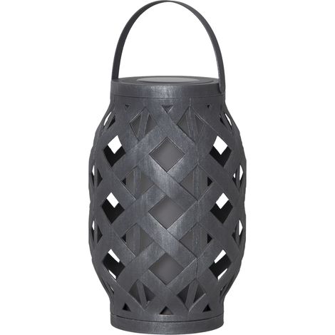 Star Trading Lanterne solaire Flame Lantern, LED, gris, panier tressé, flamme dansante, extérieur, capteur crépusculaire, 23 cm
