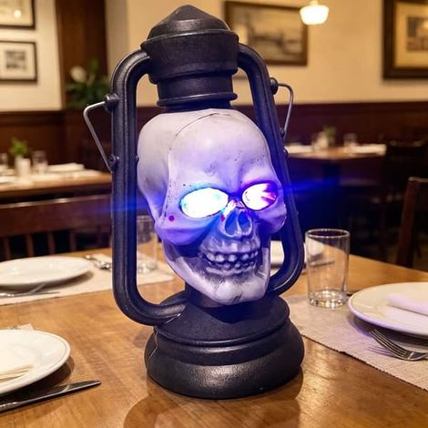 Lanterne crâne d'Halloween en forme de cheval, lampe lumineuse effrayante avec poignée, accessoire de décoration et jouet rigolo pour fêtes (3 pièces). (1/3)