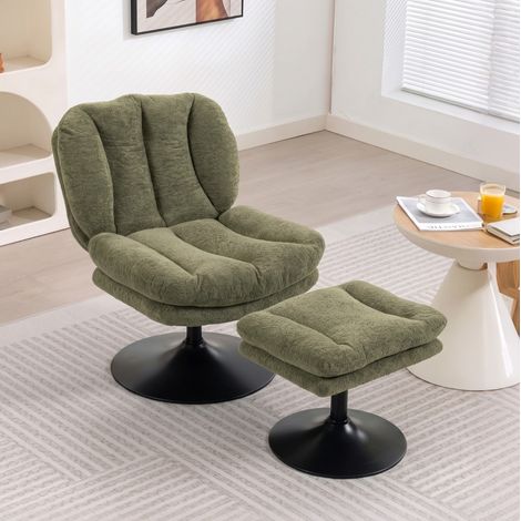 MODFU – Sillón lounge giratorio 360° de terciopelo con reposapiés regulable, base de acero y carga 120 kg – Verde (1/5)
