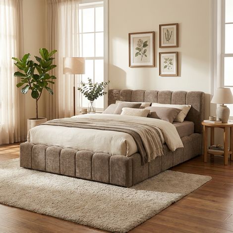 Lit Coffre Bubble 180x200 cm – Tissu Chenille Moka, Sommier à Lattes Inclus