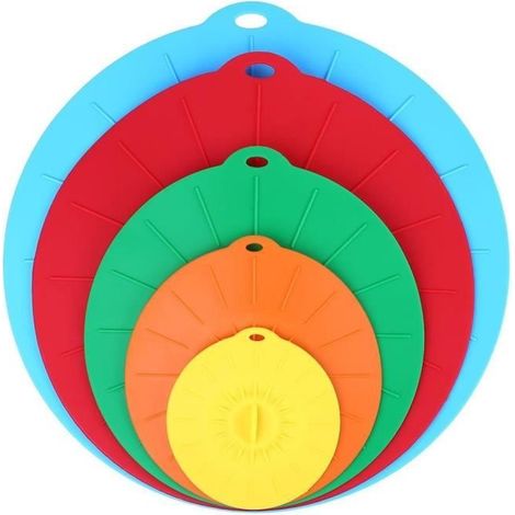 Mega-Deal Set de 5 Couvercles d\'aspiration en Silicone, réutilisables en 5 tailles différentes efficace pour couvrir: casseroles, po (1/4)