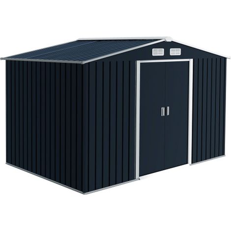 Abri de jardin/remise à outils gris anthracite 277 x 195 x 192 cm avec structure de base et portes coulissantes, acier résistant aux intempéries – 1 pièce, à installer sur place (1/5)
