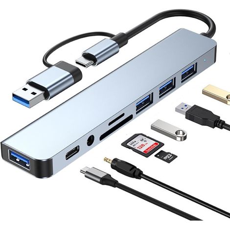Hub USB C 3.0, adaptateur multiport 3.0 avec lecteur de carte SD & TF, ports USB 3.0 et 2.0, ports audio 3,5 mm, hub USB de type C avec MacBook Pro/Air/XPS/tablette/smartphones et plus encore (1/5)