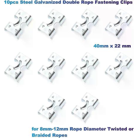 10 Stück verzinkte Doppelseil-Befestigungsclips aus Stahl (40 x 22 mm), passend für gedrehte oder geflochtene Seile mit einem Durchmesser von 8 mm bis 12 mm – JXLGV (1/5)