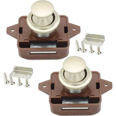 Lot de 2 verrous à bouton poussoir pour armoire à tiroirs camping cars yachts camping caravane bateaux marron (1/4)