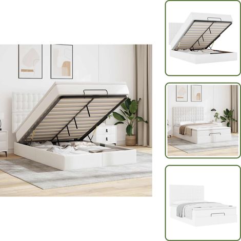 Cadre de lit ottoman avec matelas blanc 140x190 cm similicuir - Cadre De Lit Ottoman - Cadres De Lit Ottoman - Cadre De Lit - Cadre De Lit Avec Rangement