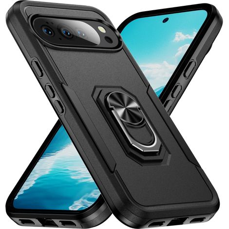 (Noir, Google Pixel 9 Pro) Étui de téléphone résistant et durable avec support magnétique pour voiture et protection antichoc. (1/5)