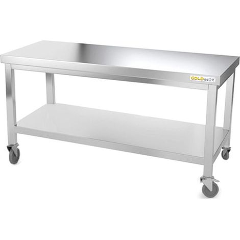Table de travail en inox soubassement 1400 x 600 mm sur roulettes PREMIUM - GOLDINOX (1/4)