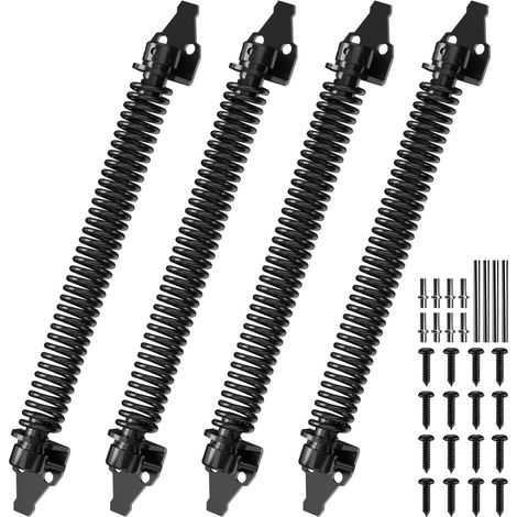 Lot de 4 ressorts de portail à fermeture automatique de 35,6 cm, robustes et réglables, pour clôture en bois et vinyle, noir (1/5)