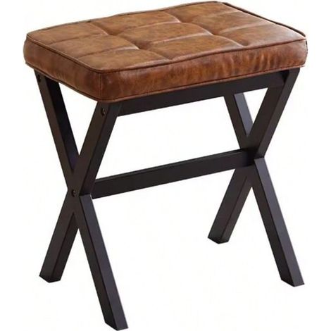 Carré PU Pied Tabouret avec Pieds en bambou X, Multifonctionnel utilisé comme Petite Table d'appoint, Tabouret de Marche pour Salon, Brun foncé