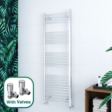 ELEGANT 1800 x 600 mm Straight Towel Rail Radiator Chrome Bathroom Radiator + Angled Radiator Valves (1/5)