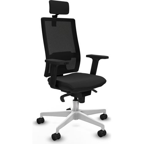 Horna sincro malla negra similpiel negro brazos 2D base blanca cabecero 2D ruedas 65mm nailon (1/5)
