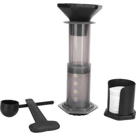 Tragbare French-Press-Kaffeemaschine, Kaffeepresse für Zuhause mit 400 Papierfiltern, schwarze Brühmaschine (1/5)
