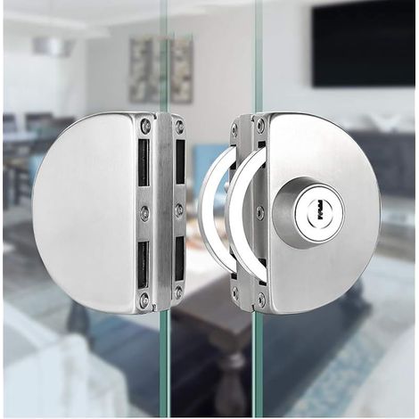 Serrure de Porte en Verre en Acier Inoxydable Sans Perçage Double Serrure de Porte en Verre Porte Coulissante Porte en Verre avec 3 Clés en Cuivre pour Porte en Verre Trempé de 10 à 12 (1/5)