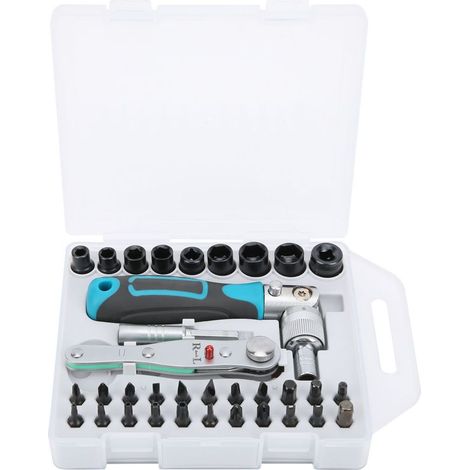 Kit Tournevis à Cliquet 45 Acier/PP Jeu d'Outils de Quincaillerie Métrique Embout Douille pour Réparation d'Appareils