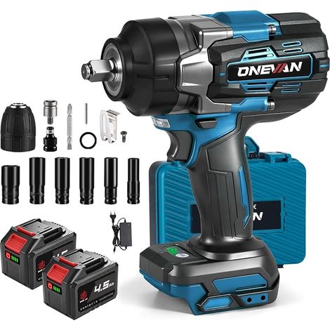 Cordless impact wrench 1700 N.m, 1/2", with 2 batteries and 6 (1/5)