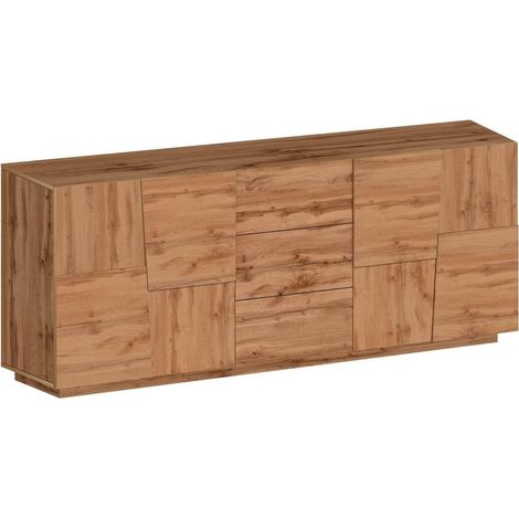Dmora - Credenza Astel, Buffet da soggiorno, Madia da salotto con 4 ante e 3 cassetti, 220x44h86 cm, Rovere (1/5)