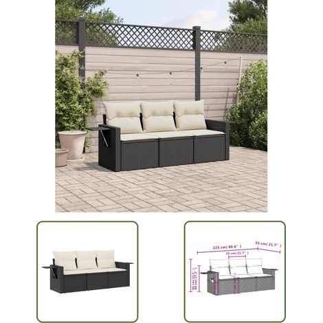 The Living Store 3-tlg. Garten-Sofagarnitur mit Kissen Schwarz Poly Rattan - Gartenmöbel - PE-Rattan - Outdoor Möbel - Lounge Set - Sofasitzgruppe