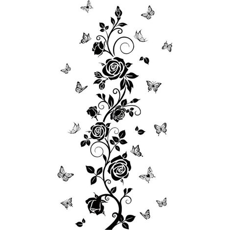 Roses and Butterflies Wall Stickers Flower Vine Modern Silhouette Wall Sticker for Living Room Bedroom Hallway (1/3)
