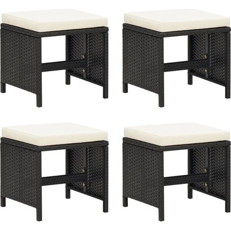 Ensemble de 4 Tabourets de Jardin en Rotin Tressé avec Coussins, Chaises d'Extérieur en Résine Noire (1/5)