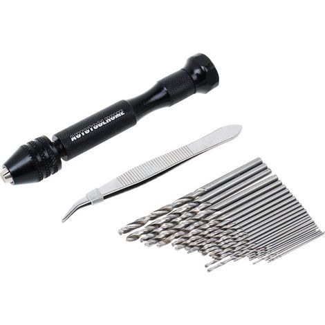 Perceuse à main à broche de précision avec jeu de 47 forets hélicoïdaux (0,5-3,0 mm) Mini outil rotatif pour perceuse à main pour PCB, métal, bois (1/5)