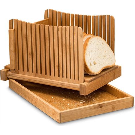 Trancheuse réglable pour pain maison, en bambou, avec structure pliable et ramasse-miettes, idéale pour les toasts, les bagels et les sandwichs.-AquaForge (1/5)