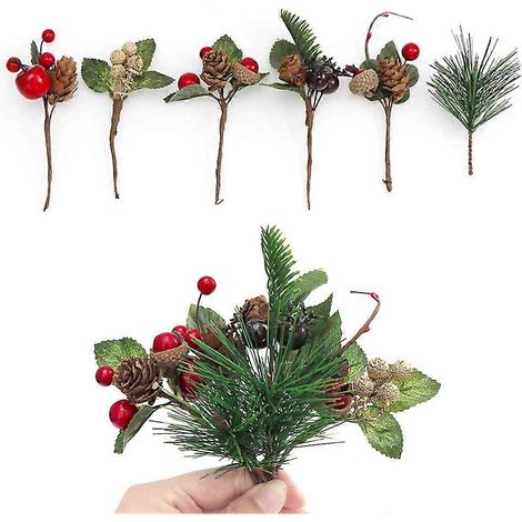 14 mini boules de Noël en pin avec pommes de pin artificielles, baies de houx artificielles et sapins de Noël (1/5)