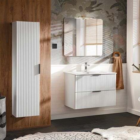 Ensemble meuble simple vasque encastrée 80cm et colonne Adriel Blanc (1/5)