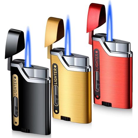 3 Pack Refillable Gas Jet Flame Lighter with Visible Window Windproof Lighter for Kitchen Camping No Gas (1/5)