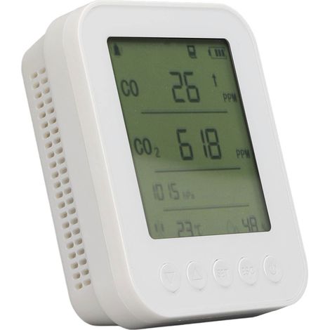 Détecteur de dioxyde de carbone, de température et d'humidité 5 en 1, haute précision, portable, rechargeable par USB, multifonctionnel, blanc (1/5)