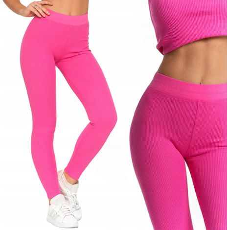 Leggings de algodón para mujer con cintura elástica ancha, ajuste elástico Moraj M fucsia (1/5)