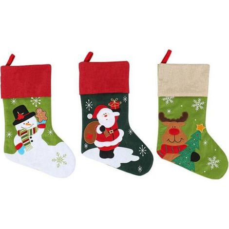 Bas De Noel - Personnalisables - Tissu Non Tissé Et Lin - Pour Cheminée Mur Arbre De Noël - 3 Pièces (1/5)