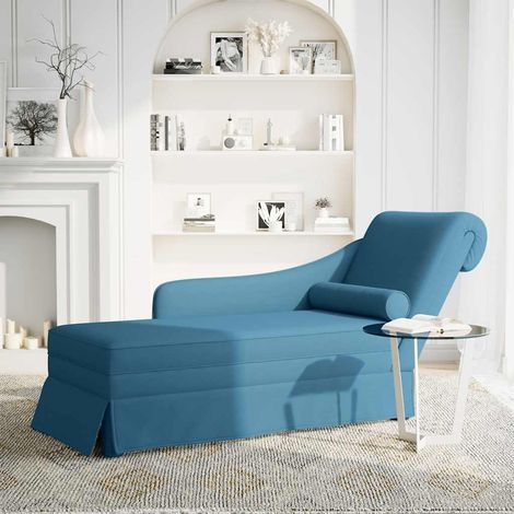 Fauteuil de Salon,Chaise,Fauteuil long avec traversin et accoudoir droit bleu velours CFW705074 (1/5)