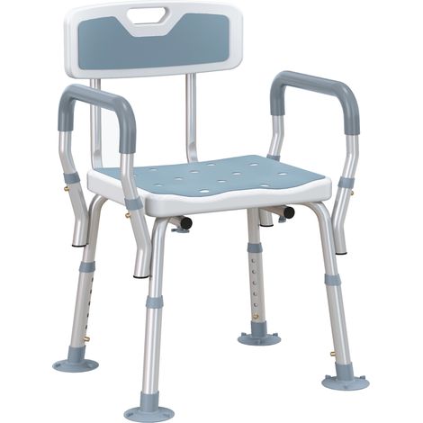 HOMCOM EVA Padded Shower Stool with Arms 4 Suction Foot Pads, Light Blue (1/5)
