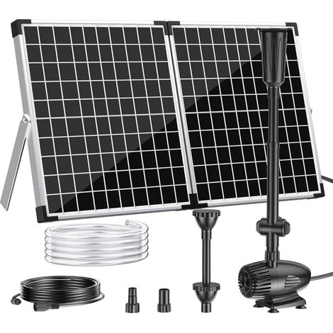 Fontaine solaire d'extérieur 50 W avec 3 buses, 2100 l/h, grande fontaine solaire pour extérieur, grands étangs de jardin, piscine, jeux d'eau commerciaux, cascades, ventilation, débit d'eau (1/5)