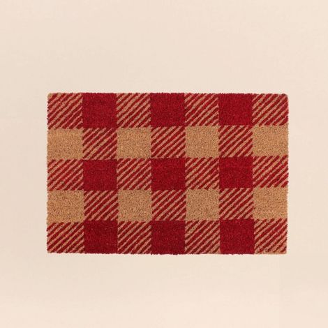 Paillasson coco carreaux écossais rouges 40x60cm (1/5)