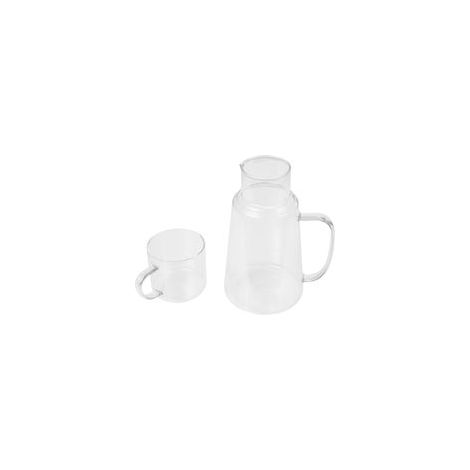 Carafe à Eau en Verre Borosilicate 1300ml Porte-bière et Tasse Détachable, Pot à Eau Froide Transparent pour Maison, Bureau et Pique-niques, Vaisselle la Cuisine Fiable et (1/5)