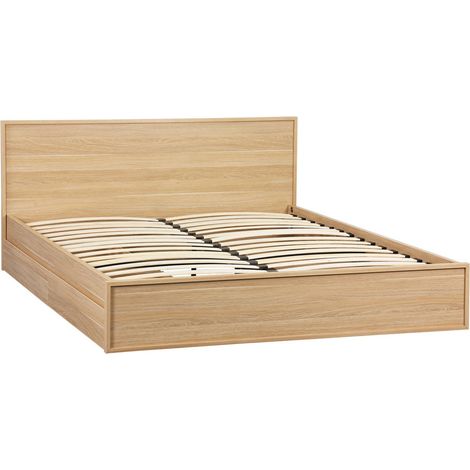 sweeek - Bett mit Lattenrost und Kopfteil 160 x 200 cm + 4 Schubladen Holzdekor (1/5)