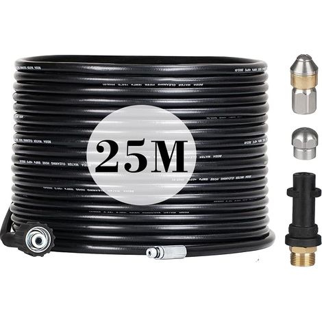 25M Tuyau Déboucheur Canalisation pour Nettoyeur Haute Pression Kärcher, avec Buse à Jet et Buse Rotatif, 180Bar Kit Furet Professional avec Adaptateurs pour Karcher K2/K3/K4/K5/K6/K7 Accessoire (1/5)