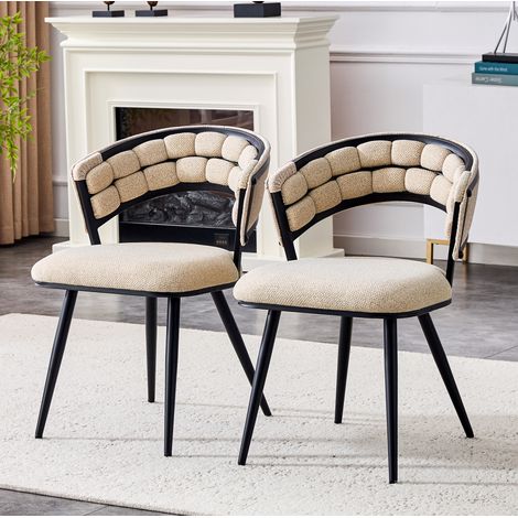 Lot de 2 chaises de salle à manger beige en velours, pieds métalliques noirs, style moderne (1/5)