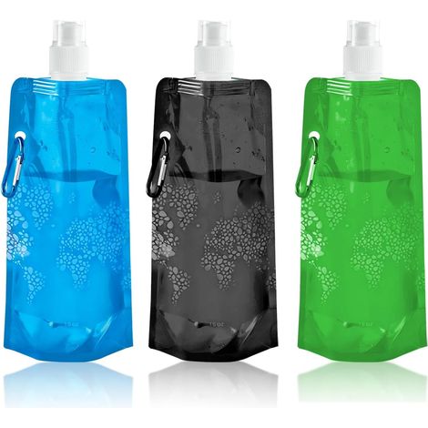 Paquet de 3 bouteilles de sport pliables, sacs d'eau pliables, plastique de 500 ml, sans BPA, idéal pour les activités de plein air, la randonnée, le cyclisme, les voyages (1/5)