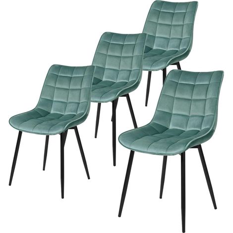 Lot de 4 Chaises de salle à manger WOLTU, Chaise de cuisine scandinaves en velours, Pieds en métal, Vert Turc (1/5)
