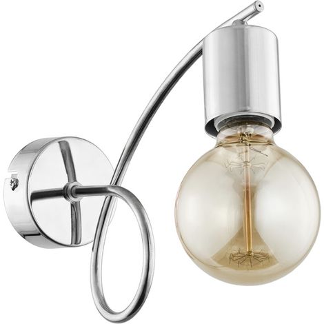 Alfa TANGO Chrome Wall Sconce Lamp, Polished Metal Indoor Light Fixture, Modern Minimalist, 1x E27 Max 60W, Dimmable with Bulb, IP20, 22x8x24 cm, 24460 (1/2)