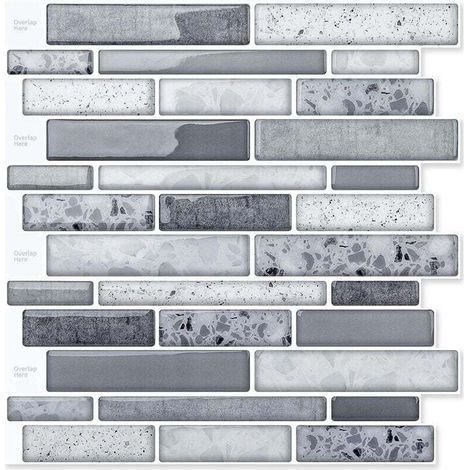 10 Pièces Sticker mural Carrelage Adhésif Mural,Crédence de Cuisine,Sticker Muraux Marbre - 30x30cm - Gris (1/4)