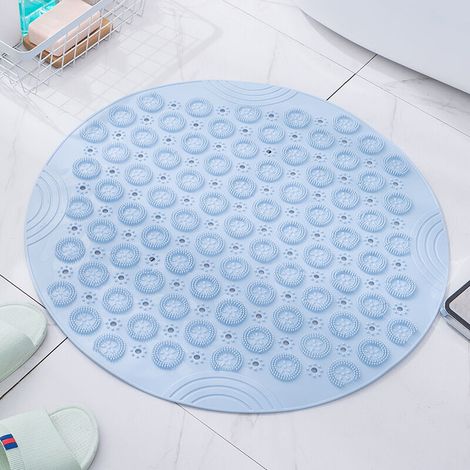 (Blue,30 x 30 cm) PVC Round Massage Bath Mat Non-Slip Shower Mat Bathroom Mat Machine Washable Shower Mat Bathtub Mat with Drainage Holes and Suction Cups