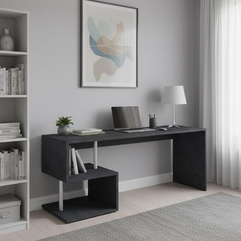 Bureau PC Linéaire, Table de bureau polyvalente, Bureau gain de place multi-positions, 180x60h78 cm, Ardoise (1/5)