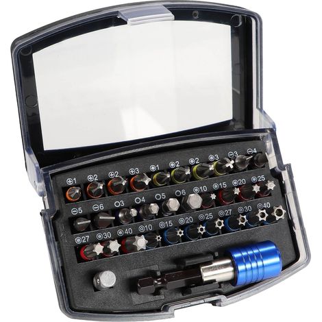 Bitsatz S2 Stahl 32 teilig Box mit Gürtelclip Bit Set mit Magnet Schnellwechsel Bithalter (1/5)