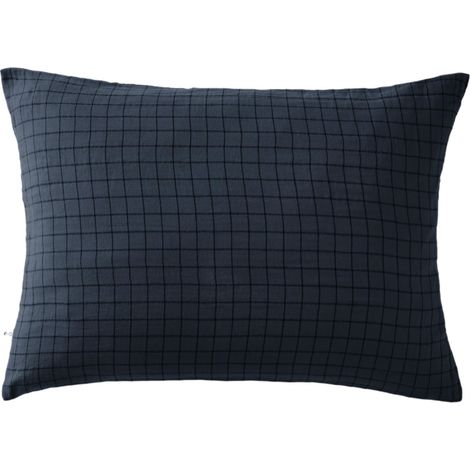 Taie d'oreiller à carreaux double gaze de coton marine 50x70 (1/2)